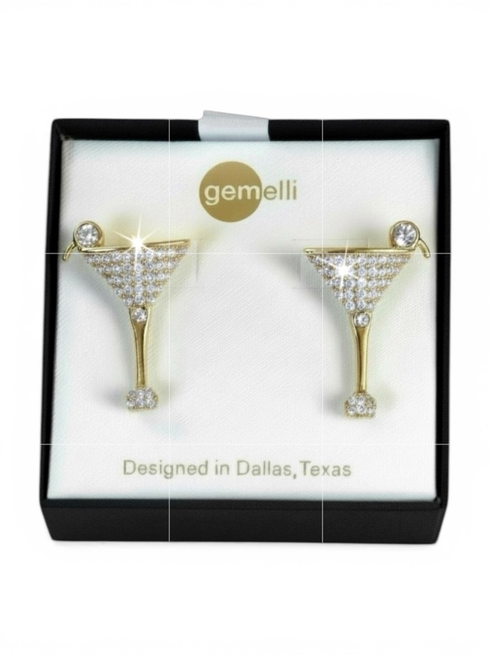 GEMELLI Two Tone Martini Earrings With Sparkling Pave’ Crystals